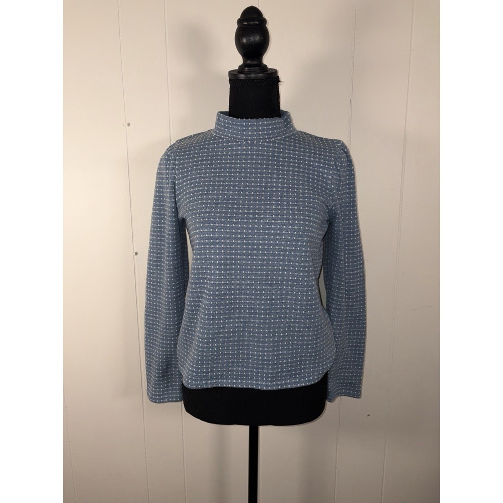Madewell Jacquard Puff Sleeve Crew Neck Top Blue Lane Womens Size M